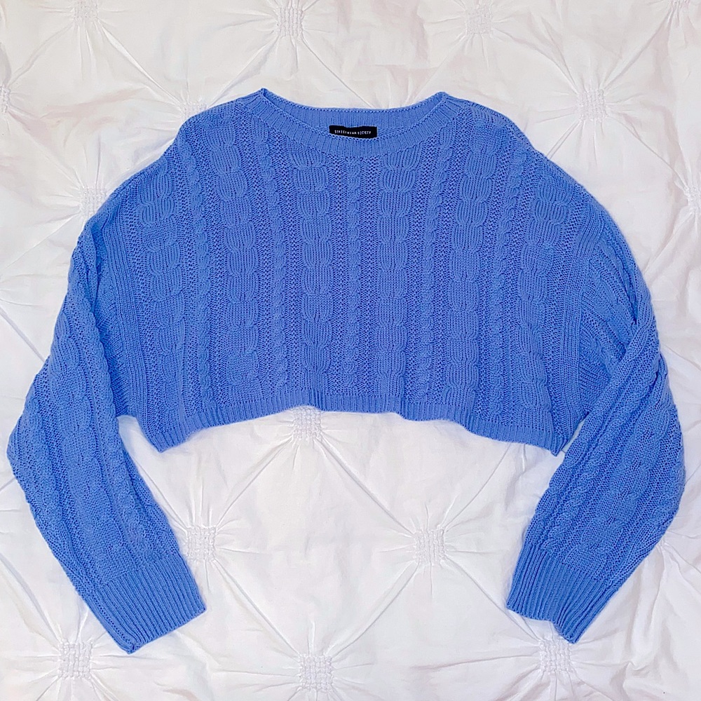 Blue Cropped Knit Sweater